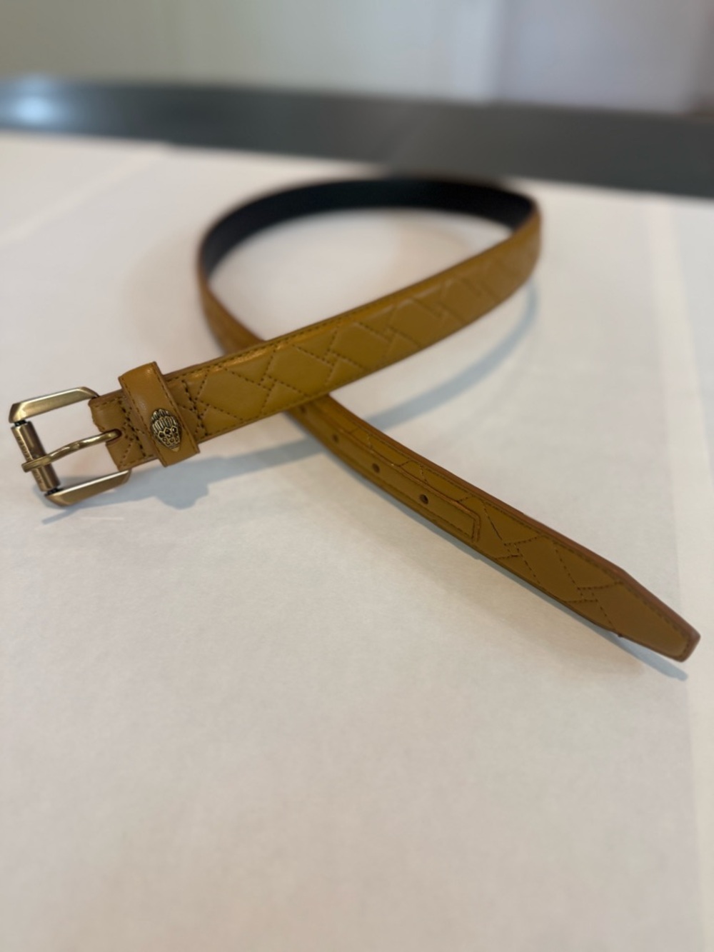 Kurt Geiger Quilted Leather Belt in Mustard